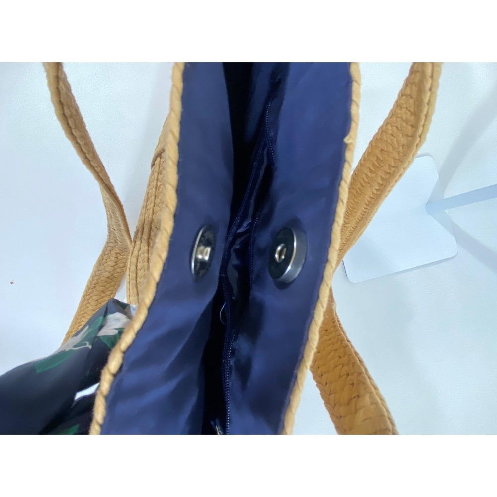 Draper James Raffia Tote Bag Tan Woven Boho Beach Navy Floral Scarf‎ Magnolia - Picture 9 of 9